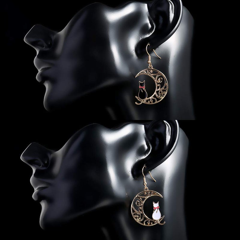 QIAN0813 Cute Anime Cartoon Sailor Moon Animal Cat Moon Earrings Gift For Girls Women Jewelry (Black) - Image 2